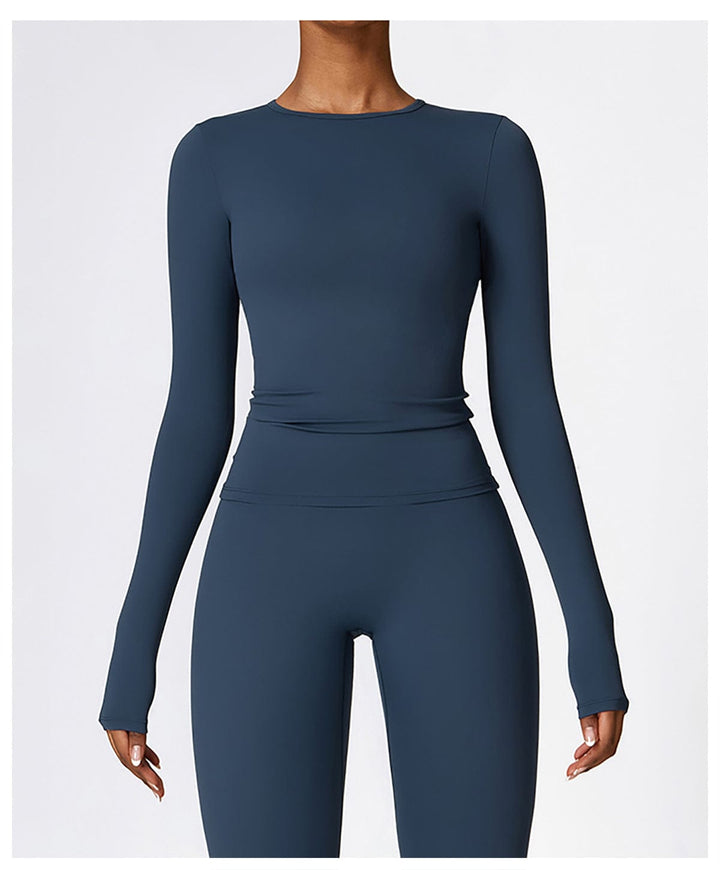 Valantomode | Women's Long Sleeve Round Neck Yoga and Fitness Shaping Shirt