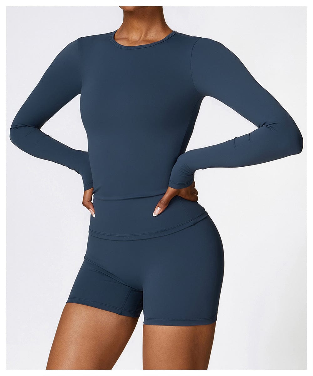 Valantomode | Women's Long Sleeve Round Neck Yoga and Fitness Shaping Shirt