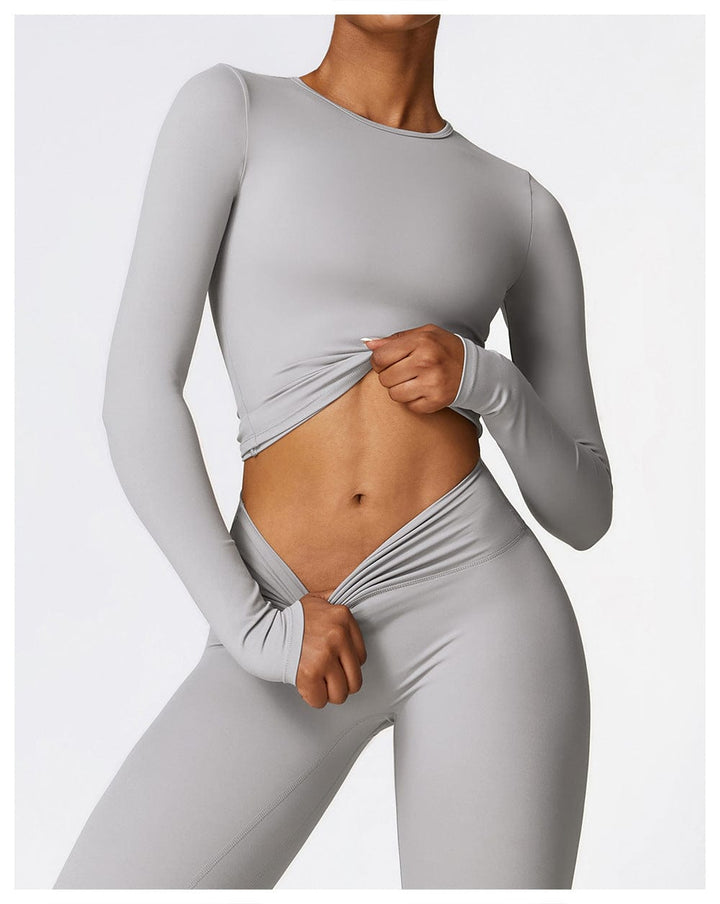 Valantomode | Women's Long Sleeve Round Neck Yoga and Fitness Shaping Shirt