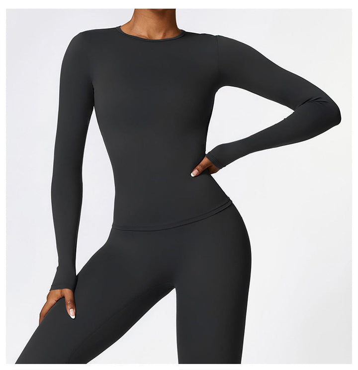 Valantomode | Women's Long Sleeve Round Neck Yoga and Fitness Shaping Shirt