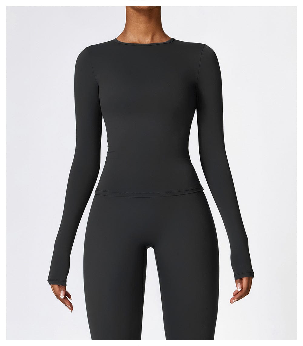 Valantomode | Women's Long Sleeve Round Neck Yoga and Fitness Shaping Shirt