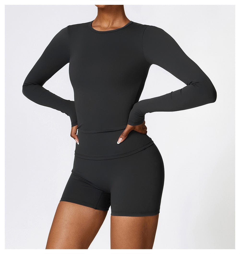 Valantomode | Women's Long Sleeve Round Neck Yoga and Fitness Shaping Shirt