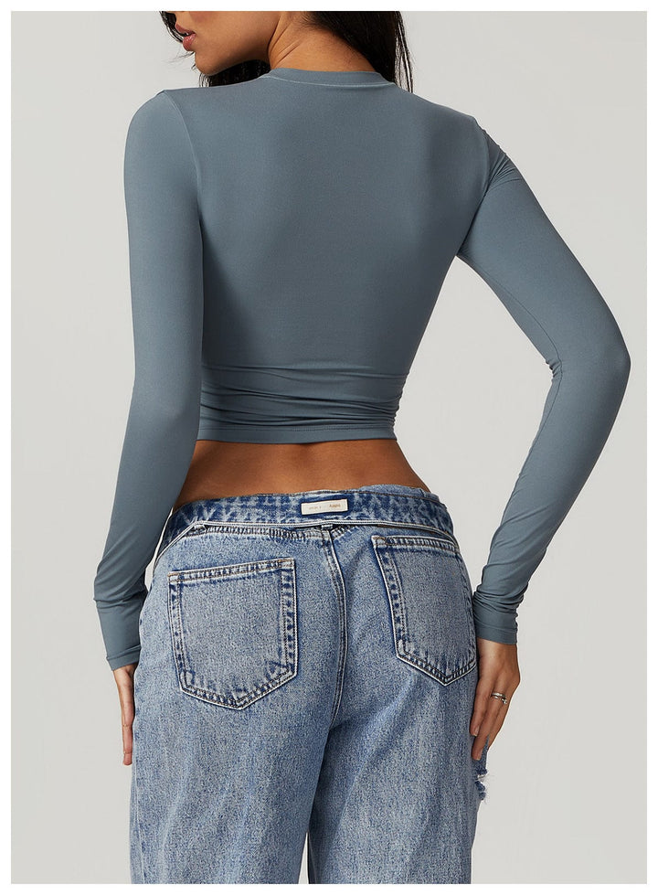 Valantomode | Seamless Long Sleeve Crop Top for Women - Yoga Shaping Design