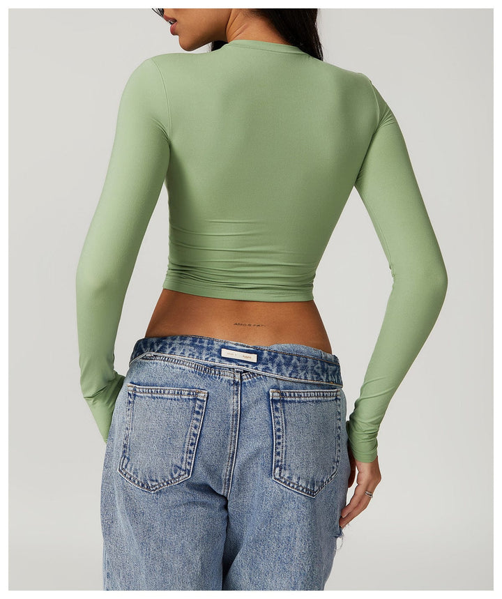 Valantomode | Seamless Long Sleeve Crop Top for Women - Yoga Shaping Design