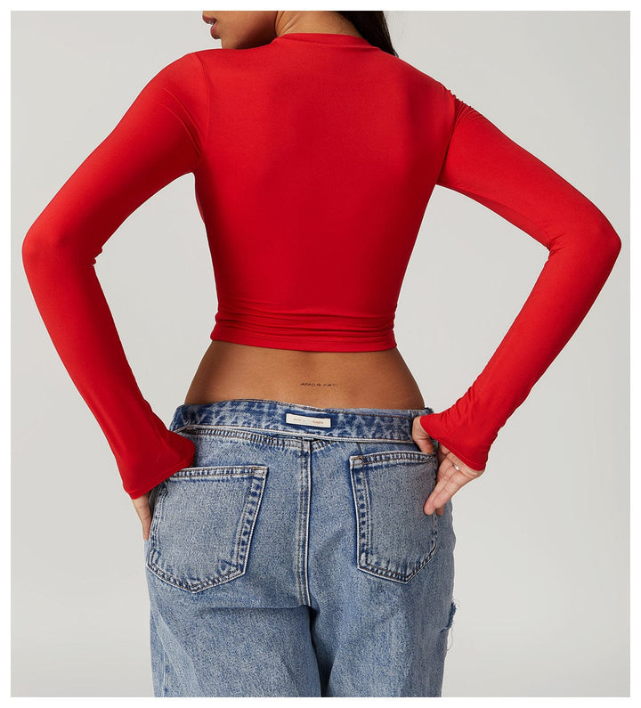 Valantomode | Seamless Long Sleeve Crop Top for Women - Yoga Shaping Design