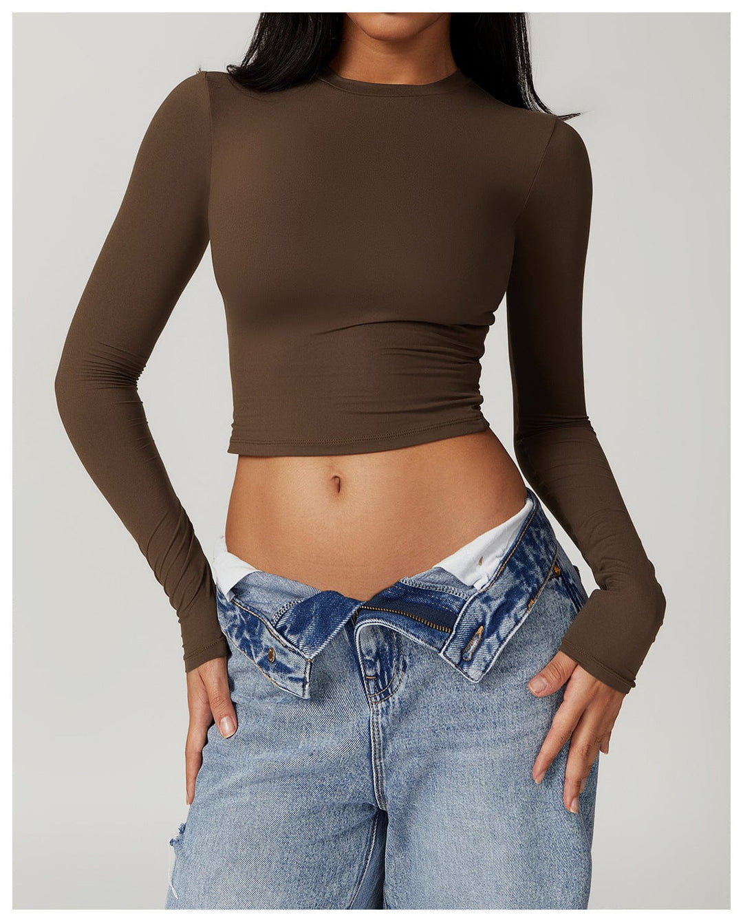 Valantomode | Seamless Long Sleeve Crop Top for Women - Yoga Shaping Design