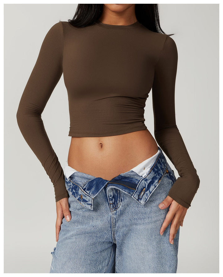 Valantomode | Seamless Long Sleeve Crop Top for Women - Yoga Shaping Design