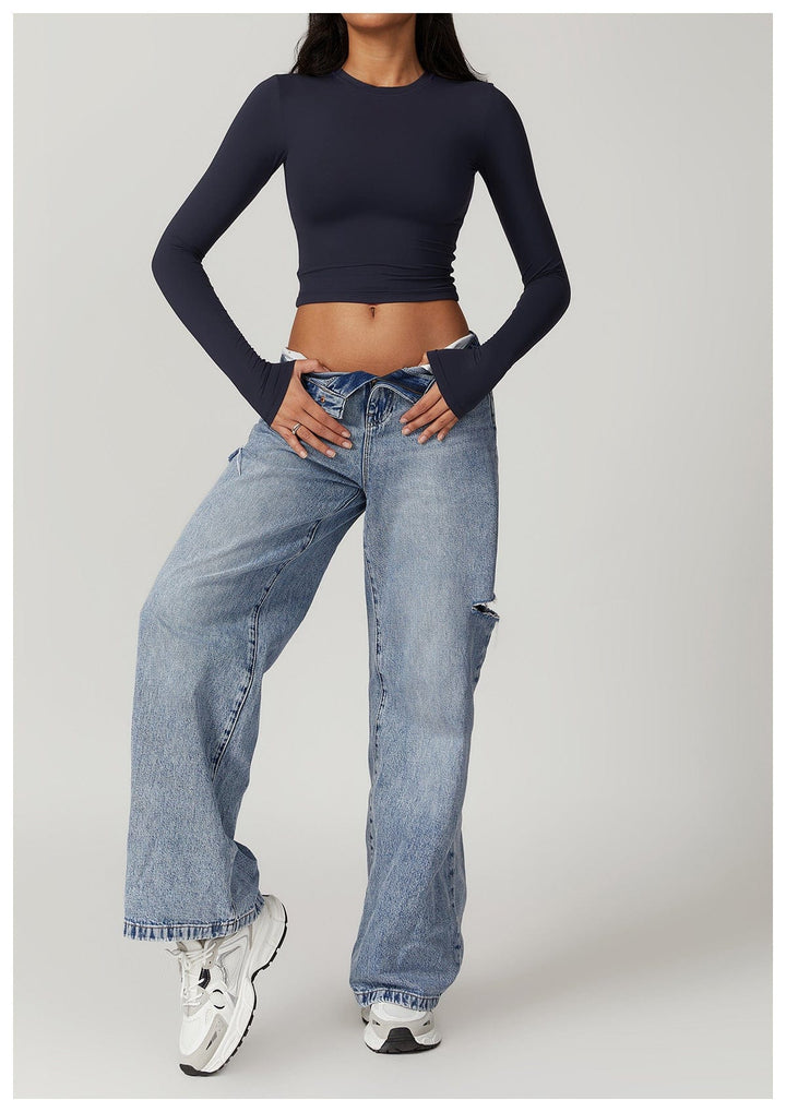 Valantomode | Seamless Long Sleeve Crop Top for Women - Yoga Shaping Design