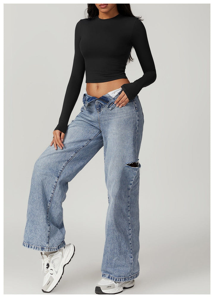 Valantomode | Seamless Long Sleeve Crop Top for Women - Yoga Shaping Design