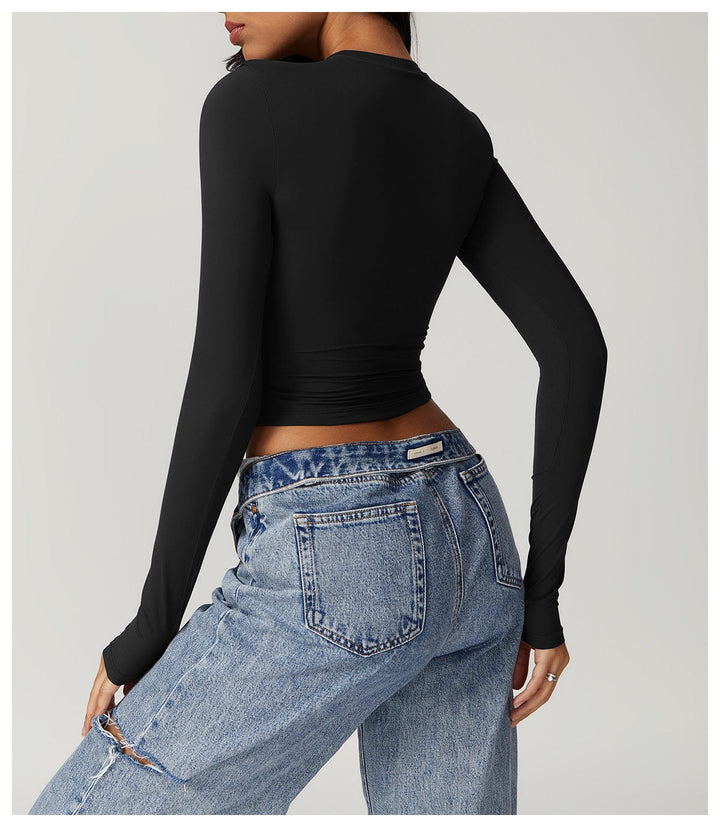 Valantomode | Seamless Long Sleeve Crop Top for Women - Yoga Shaping Design