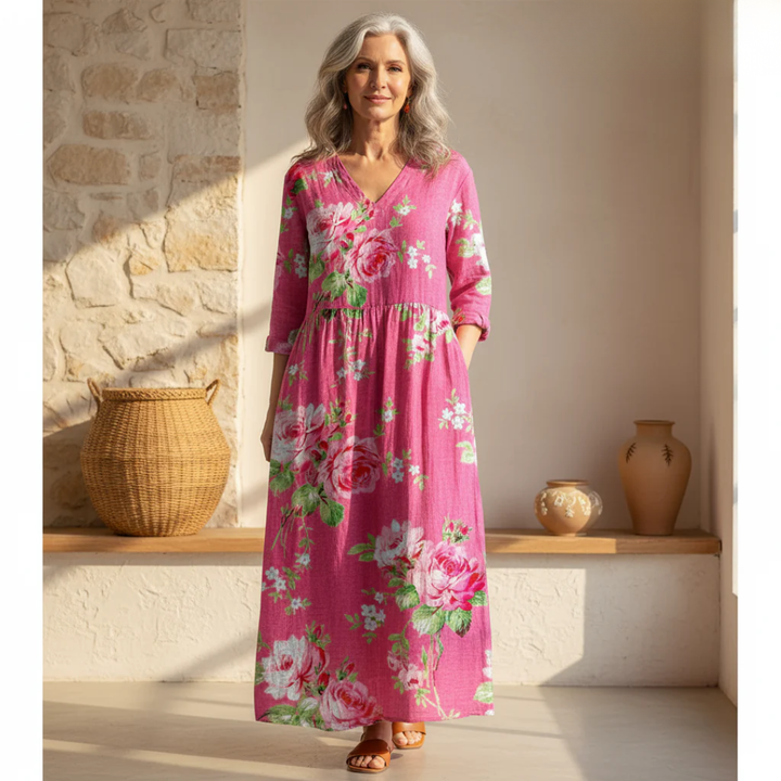 Valantomode | Dress with Bold Blossom Pattern