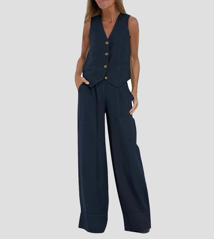 Valantomode | Chic Suit Set with Tailored Vest & Flowy Wide Pants
