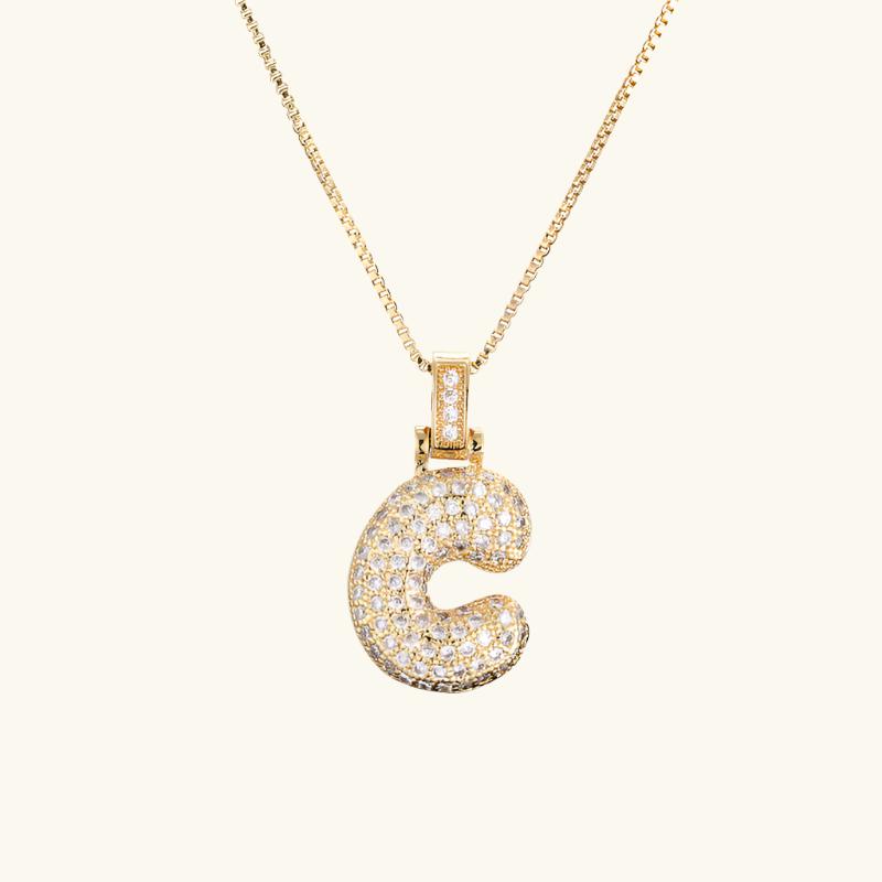 Valantomode | Plated Letter Luxe Necklace with Alphanumeric Architecture and Refractive Assets