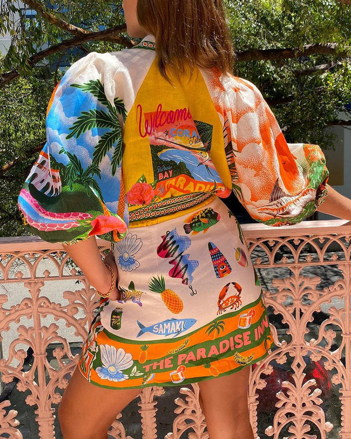 Valantomode | Tropical Shirt Dress with Belt for Stylish Summer Outings