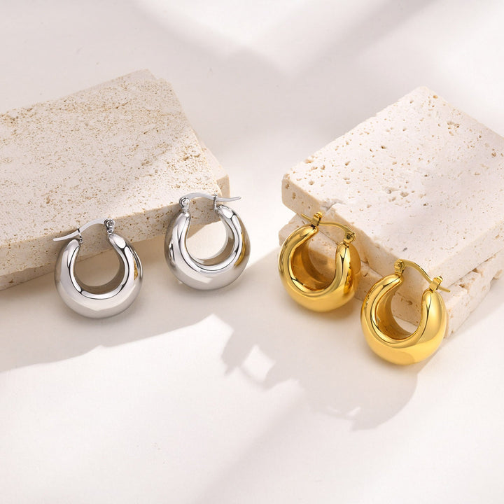 Valantomode | Plated Volumetric Curved Hoop Earrings for Women
