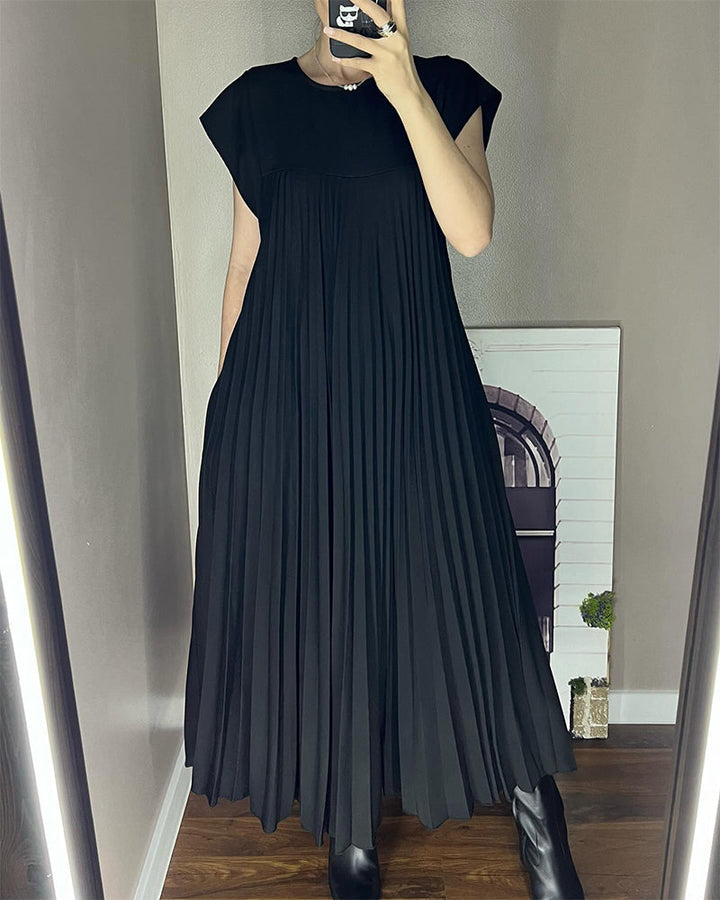 Valantomode | Chic Pleated Dress in Soft Polyester for Everyday Comfort
