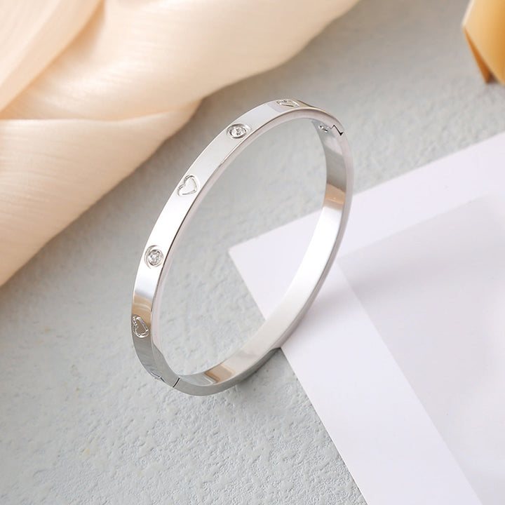 Valantomode | Gold Plated Etched Heart Bangle for Women