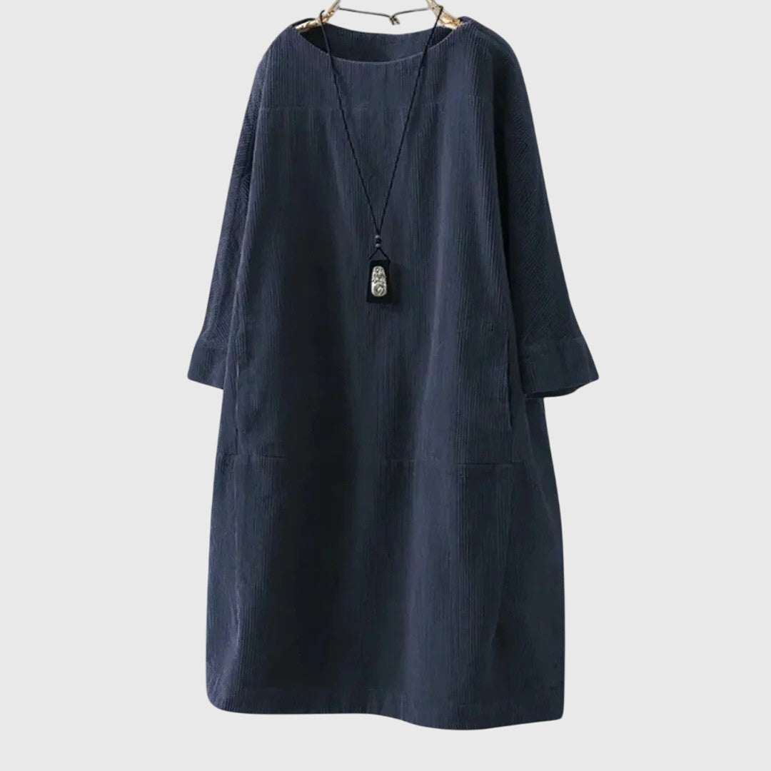 Valantomode | Chic Corduroy Midi Dress for Effortless Everyday Style