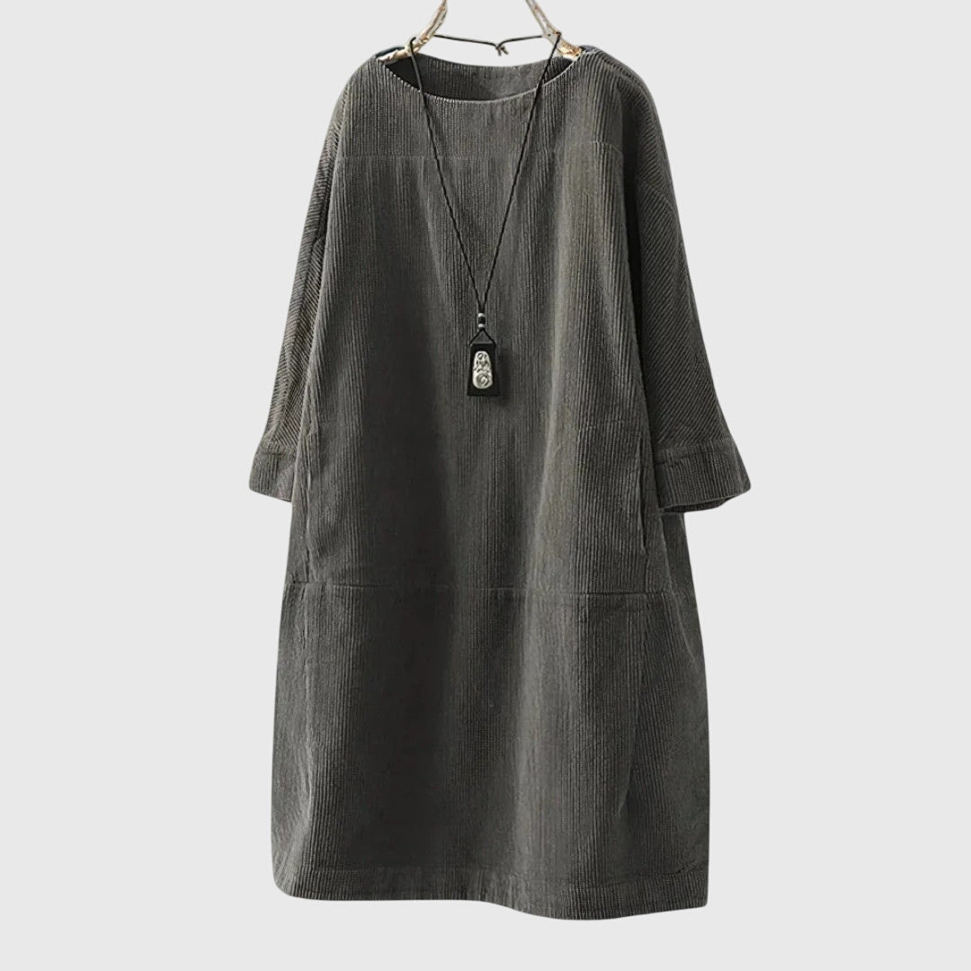 Valantomode | Chic Corduroy Midi Dress for Effortless Everyday Style