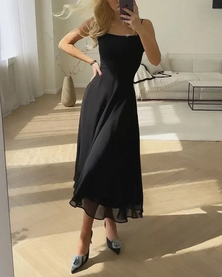 Valantomode | Elegant Midi Dress with Sheer Ruffle Hem Detail
