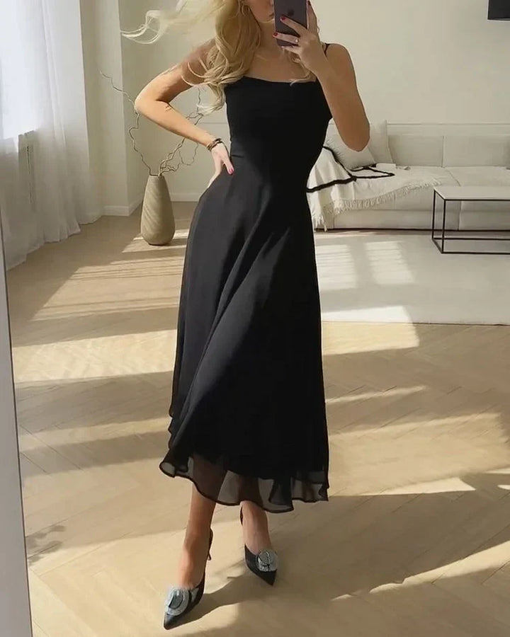 Valantomode | Elegant Midi Dress with Sheer Ruffle Hem Detail