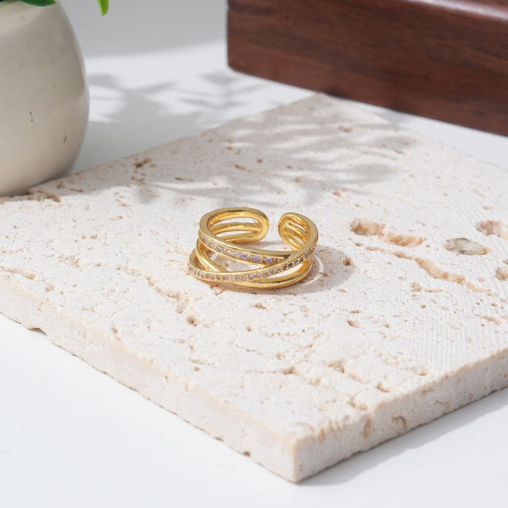 Valantomode | Plated Sophie Layered Ring with Multi-Strata Helical Architecture and Refractive Assets