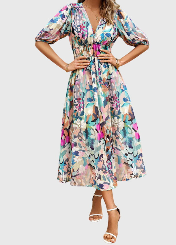 Valantomode | Beautiful Floral Midi Dress for Any Casual Gathering