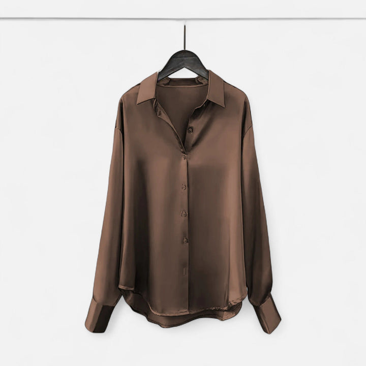 Valantomode | Women’s Silk Satin Blouse - Elegant Liquid Satin Office Shirt