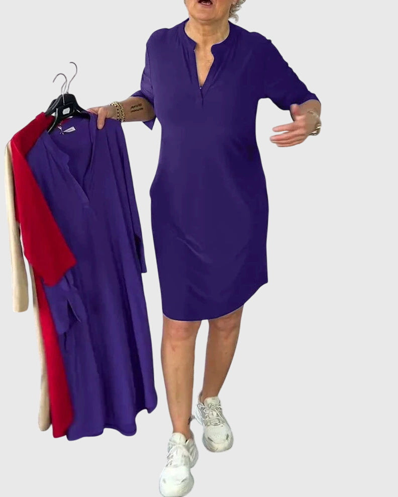 Valantomode | Chic V-Neck Midi Dress Perfect for Any Casual Outing