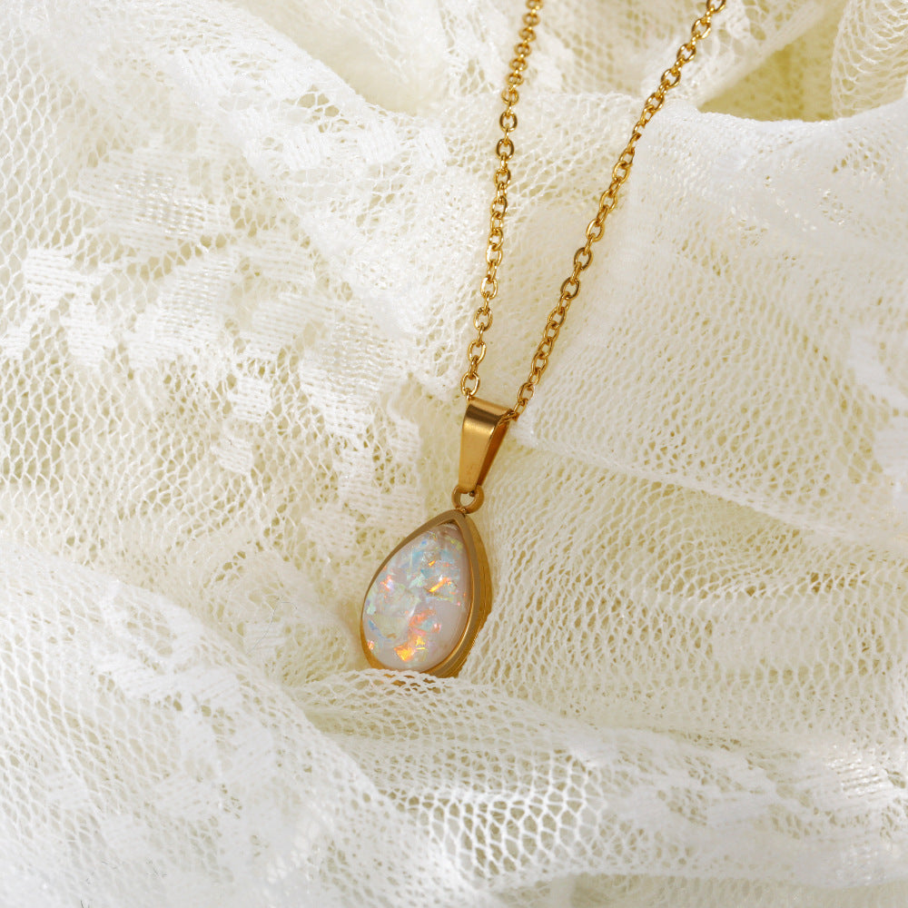 Valantomode | Plated Teardrop Necklace with Refractive Opalescent Asset for Women