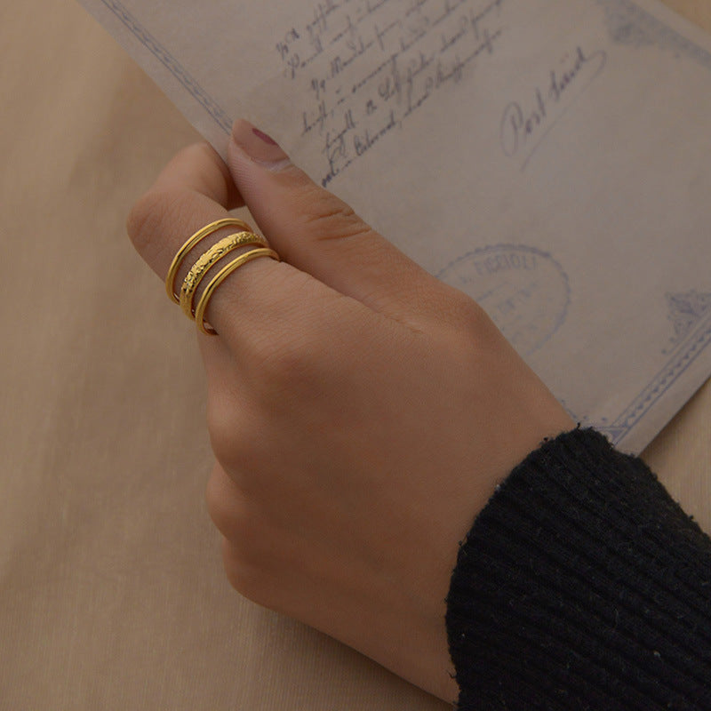 Valantomode | Plated Multi-Layered Band Ring with Hammered Textural Structuralism