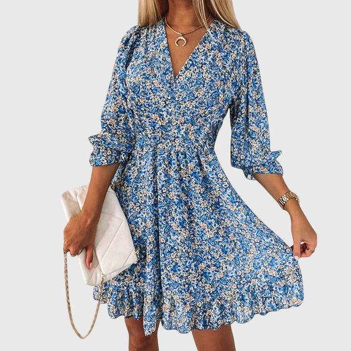 Valantomode | Stylish Floral Puff Sleeve Dress for Spring Events