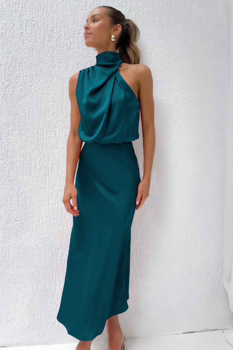 Valantomode | Elegant Draped Cowl Neck Maxi Dress for Effortless Style