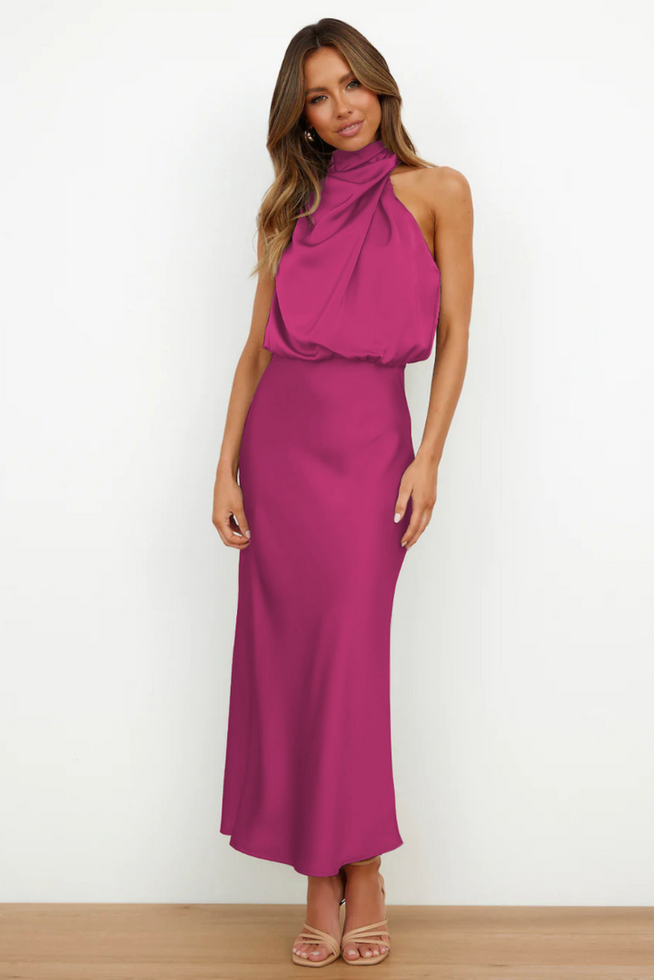Valantomode | Elegant Draped Cowl Neck Maxi Dress for Effortless Style