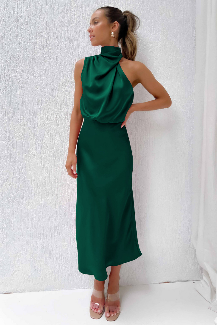 Valantomode | Elegant Draped Cowl Neck Maxi Dress for Effortless Style