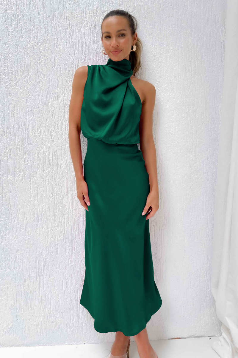Valantomode | Elegant Draped Cowl Neck Maxi Dress for Effortless Style