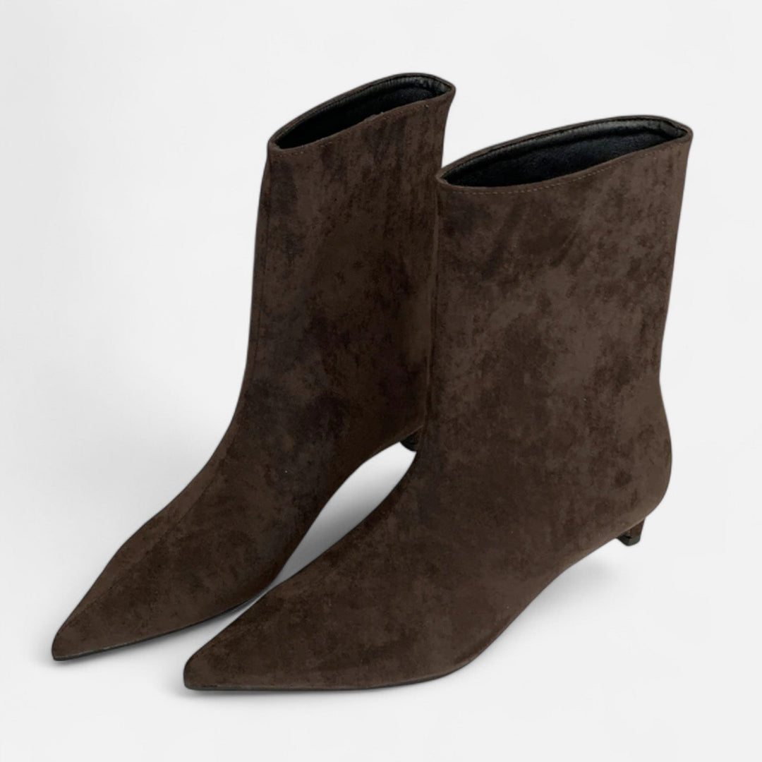 Valantomode | Women’s Pointed Ankle Boots - Elegant Low-Heel Leather Booties
