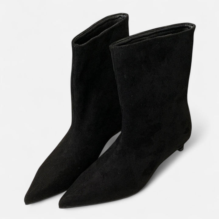 Valantomode | Women’s Pointed Ankle Boots - Elegant Low-Heel Leather Booties
