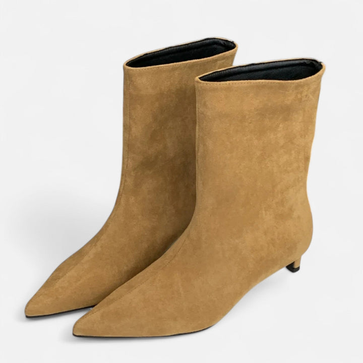 Valantomode | Women’s Pointed Ankle Boots - Elegant Low-Heel Leather Booties