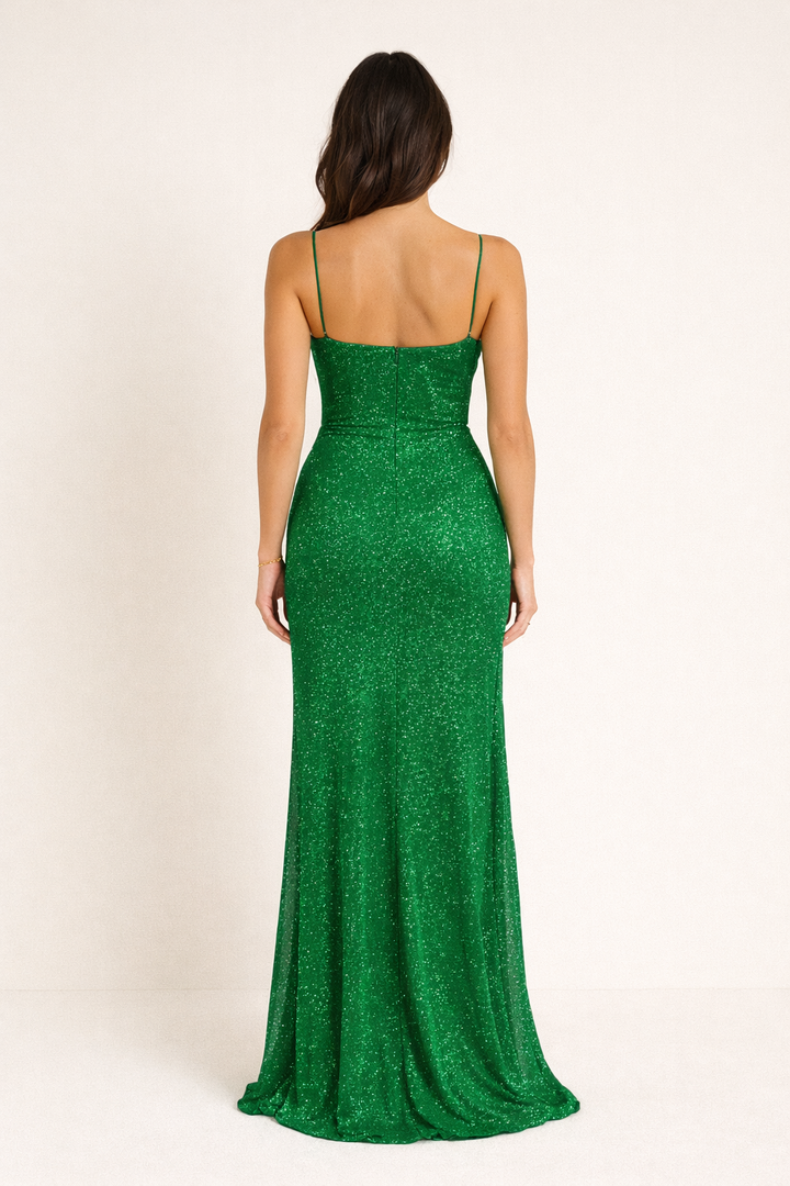 Valantomode | Glamorous High Slit Maxi Dress in Sparkling Fabric