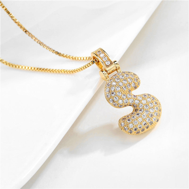 Valantomode | Plated Letter Luxe Necklace with Alphanumeric Architecture and Refractive Assets