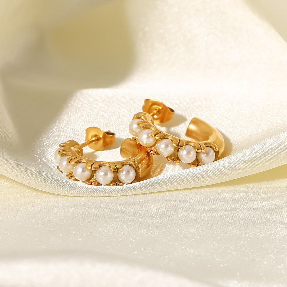Valantomode | Plated Framed Freshwater Pearl Earrings for Women
