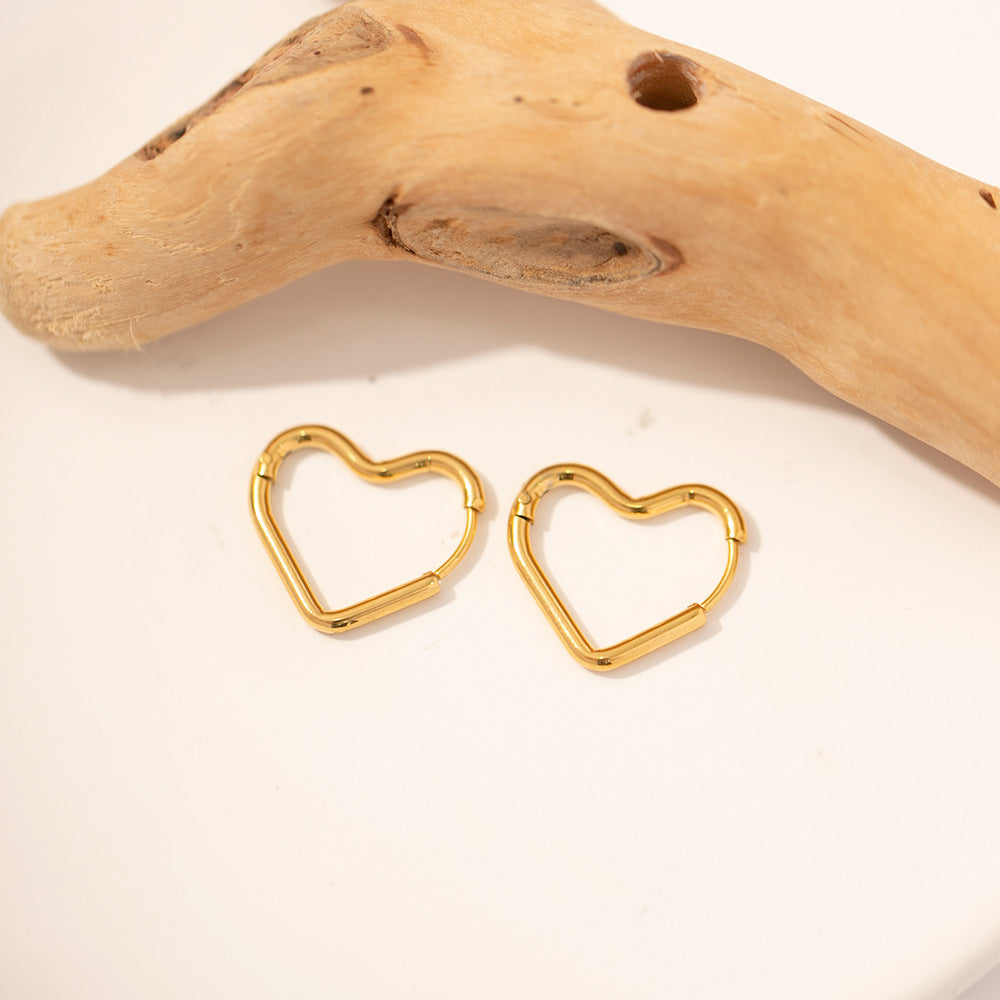 Valantomode | Lightweight Plated Heart-Shaped Hoop Earrings with Cordate Linear Geometry