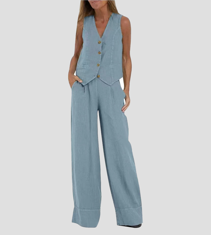 Valantomode | Chic Suit Set with Tailored Vest & Flowy Wide Pants