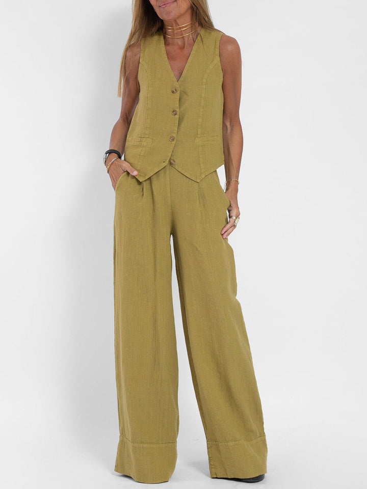Valantomode | Chic Suit Set with Tailored Vest & Flowy Wide Pants