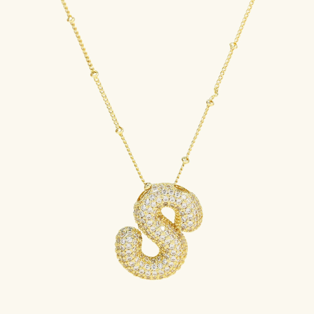 Valantomode | Gold Plated Bubble Initial Necklace for Women