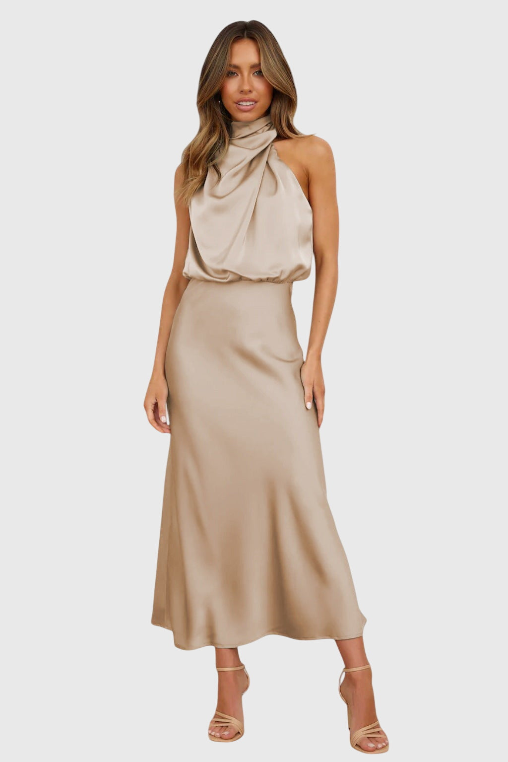 Valantomode | Stylish Satin Halter Dress for Evening Parties