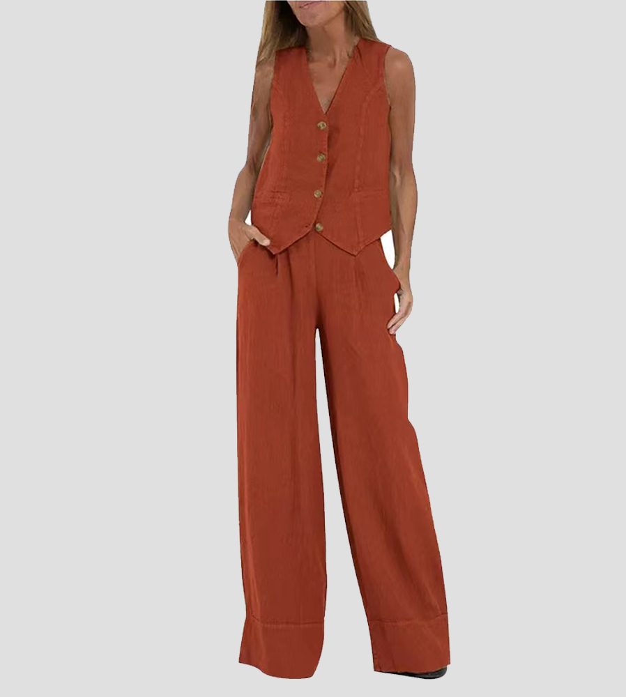Valantomode | Chic Suit Set with Tailored Vest & Flowy Wide Pants