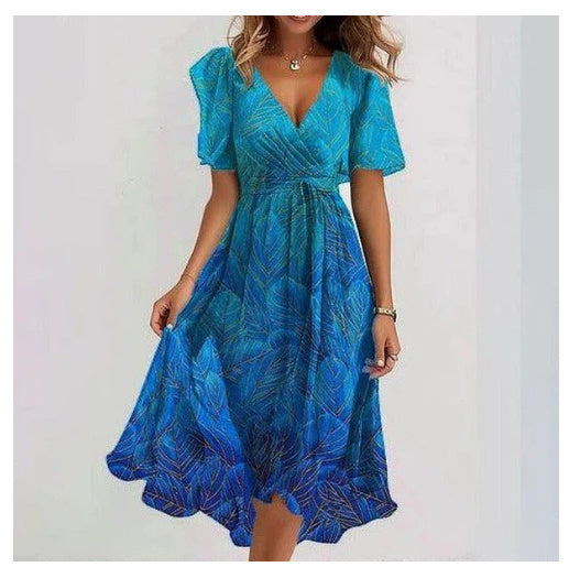 Valantomode | Floral V-Neck Midi Wrap Dress for Your Next Vacation