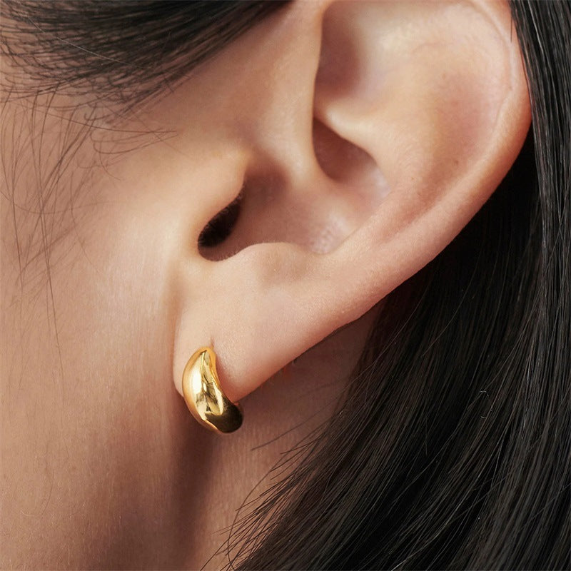 Valantomode | Plated Organic Bean-Shaped Minimalist Earrings for Women
